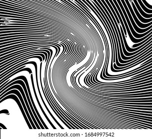 Abstract psychedelic stripes for digital wallpaper design. Line art pattern. Trendy texture. Monochrome design. Vector print template. Geometry curve lines pattern. Futuristic concept