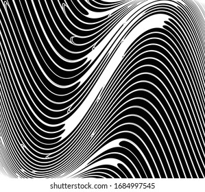 Abstract psychedelic stripes for digital wallpaper design. Line art pattern. Trendy texture. Monochrome design. Vector print template. Geometry curve lines pattern. Futuristic concept