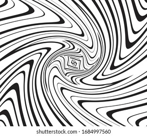 Abstract psychedelic stripes for digital wallpaper design. Line art pattern. Trendy texture. Monochrome design. Vector print template. Geometry curve lines pattern. Futuristic concept