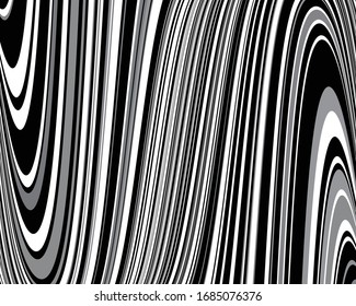 Abstract psychedelic stripes for digital wallpaper design. Line art pattern. Trendy texture. Monochrome design. Vector print template. Geometry curve lines pattern. Futuristic concept