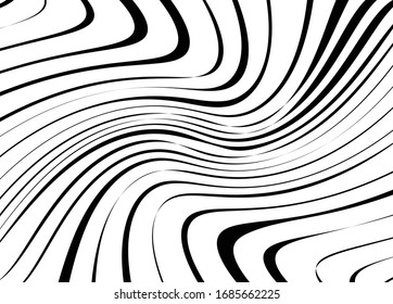Tiras psicodélicas abstractas para el diseño de papel pintado digital. Patrón de arte de línea. Textura de moda. Diseño monocromo. Plantilla de impresión vectorial. Patrón de líneas de curva geométrica. Concepto futurista