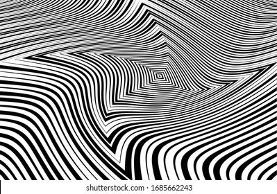 Abstract psychedelic stripes for digital wallpaper design. Line art pattern. Trendy texture. Monochrome design. Vector print template. Geometry curve lines pattern. Futuristic concept