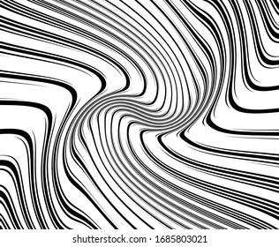  Tiras psicodélicas abstractas para el diseño de papel pintado digital. Patrón de arte de línea. Textura de moda. Diseño monocromo. Plantilla de impresión vectorial. Patrón de líneas de curva geométrica. Concepto futurista
