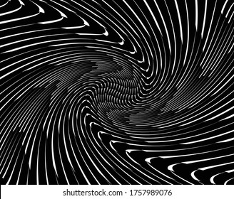 Resumen de rayas psicodélicas para el diseño digital de papel pintado. Patrón de arte de línea. Textura de moda. Diseño monocromo. Plantilla de impresión de vectores. Patrón de líneas de curva geométrica. Concepto futurista