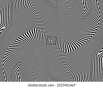 Resumen de rayas psicodélicas para el diseño digital de papel pintado. Patrón de arte de línea. Diseño monocromo. Plantilla de impresión de vectores. Patrón de líneas de curva geométrica. Concepto futurista