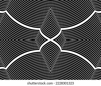 Abstrakte psychedelische Streifen für digitales Tapete-Design. Line Art Muster. Einfarbiges Design. Vektorgrafik-Vorlage. Geometrisches Kurvenlinienmuster. Futuristisches Konzept