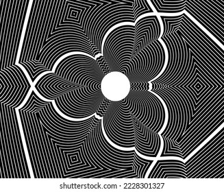 Abstract psychedelic stripes for digital wallpaper design. Line art pattern. Monochrome design. Vector print template. Geometry curve lines pattern. Futuristic concept