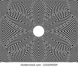 Abstract psychedelic stripes for digital wallpaper design. Line art pattern. Monochrome design. Vector print template. Geometry curve lines pattern. Futuristic concept
