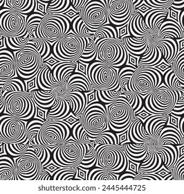  Abstract psychedelic stripes for digital wallpaper design. Line art pattern. Trendy texture. Monochrome design.Black and white. Geometry curve lines pattern. Futuristic concept