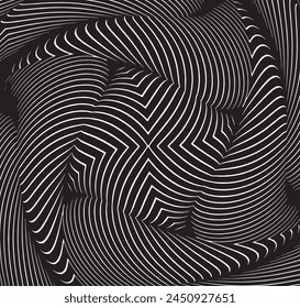 Abstract psychedelic stripes for digital wallpaper design. Line art pattern. Trendy texture. Monochrome design.Black and white. Geometry curve lines pattern. Futuristic concept