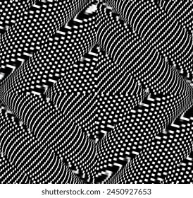 Abstract psychedelic stripes for digital wallpaper design. Line art pattern. Trendy texture. Monochrome design.Black and white. Geometry curve lines pattern. Futuristic concept