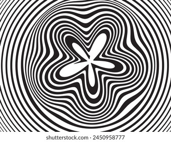 Abstract psychedelic stripes for digital wallpaper design. Line art pattern. Trendy texture. Monochrome design.Black and white. Geometry curve lines pattern. Futuristic concept