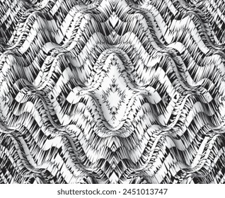  Abstractas rayas psicodélicas para el diseño de Fondos de pantalla digitales. Patrón de arte lineal. Textura de moda. Diseño monocromo.Blanco y negro. Patrón de líneas de curva de geometría. Concepto futurista