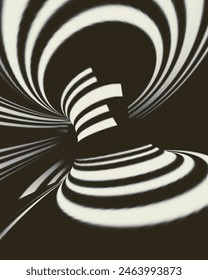 Abstrakte psychedelische Streifen für digitales Bildschirmhintergrund-Design. In: Line Art Pattern. Trendy Textur. Schwarzweiß-Design. Schwarz und weiß. Geometrie-Kurvenlinienmuster. Futuristisches Konzept