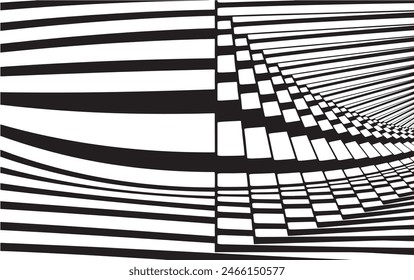  Abstract psychedelic stripes for digital wallpaper design. Line art pattern. Trendy texture. Monochrome design.Black and white. Geometry curve lines pattern. Futuristic concept