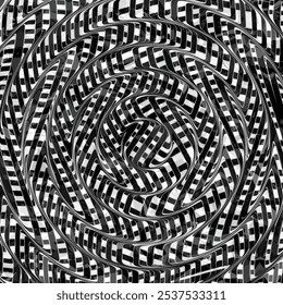 Abstractas rayas psicodélicas para el diseño de Fondos de pantalla digitales. Patrón de arte de línea. Textura de moda. Diseño monocromo. Blanco y negro. Patrón de líneas de curva de geometría. Concepto futurista
