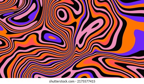 Resumen del fondo trippy psicodélico en colores de neón ácidos brillantes. El estilo retro lava de los años 70.