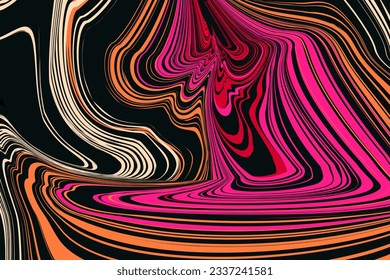 Abstract Psychedelic Twisting with Red, Pink, Orange Colors. 3d Trendy Retro Style art 60s, 70s of Hippy Illusion. Background Patterns for Social Media Posts, Mobile Apps, Cards, Invitations, Banners.
