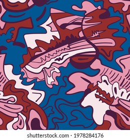 Abstract psychedelic unique artwork with hand drawn chaotic pattern