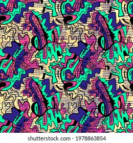 Abstract psychedelic unique artwork with hand drawn chaotic pattern