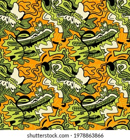 Abstract psychedelic unique artwork with hand drawn chaotic pattern