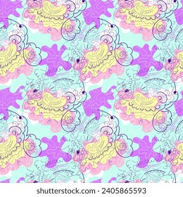 Abstract psychedelic unusual seamless pattern with wave shapes and lines