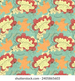 Abstract psychedelic unusual seamless pattern with wave shapes and lines