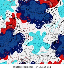 Abstract psychedelic unusual seamless pattern with wave shapes and lines