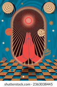 Abstract Psychedelic Vintage Style Pray Geometric Design Poster