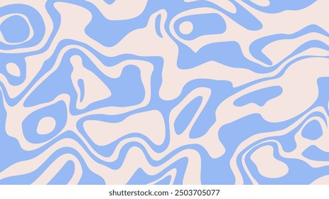 Abstract psychedelic waves background in blue and beige colors. Retro 1960s-1970s style trippy pattern
