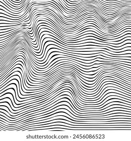 Abstract Psychedelic wavy lines.marble texture, vector marbling black and white,  wallpaper graphic design.liquid marble Pattern for creating artworks and prints, wallpaper.