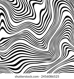 Abstract Psychedelic wavy lines.marble texture, vector marbling black and white,  wallpaper graphic design.liquid marble Pattern for creating artworks and prints, wallpaper.