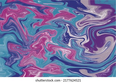 Abstract Psychedelic Wavy Liquid Tie Dye Marble Vector purple pink blue background design. Artistic hand drawn fluid wave marbling texture backdrop.