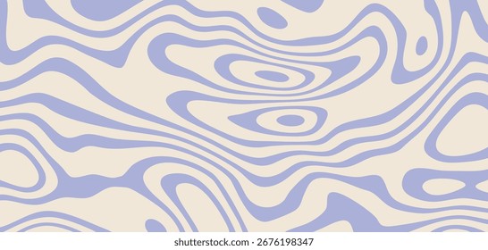 Abstract, psychedelic and wild pattern. Vector illustration. Dynamic, groovy texture with curved purple lines on beige backdrop