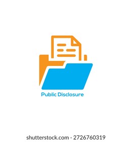 Abstract public disclosure icon vector illustration of orange document and blue folder for business transparency and financial data reporting
