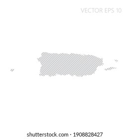 Abstract Puerto Rico map with gray diagonal lines. Puerto Rico stripes map. Vector illustration EPS10.