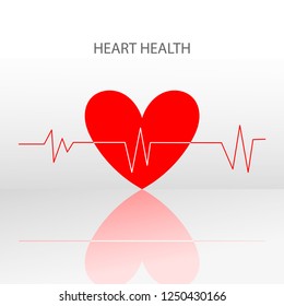 Abstract pulse heart with shadow.Flat design vector illustration white background.Heart icon.