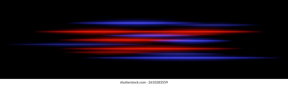 Abstract pulse lines. Red and blue flattened beams with sharp edges and center alignment. Minimal light motion effect.