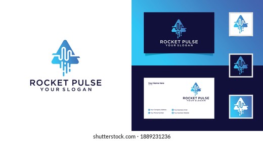 abstract pulse rocket logo design template and business card