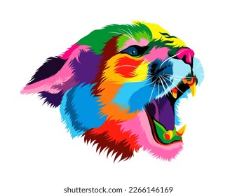 Abstract puma, cougar head portrait from multicolored paints. Colored drawing. Vector illustration of paints