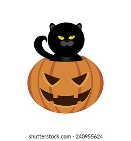 abstract pumpkin and black cat on a white background