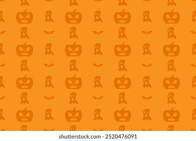 Abstract Pumpkin Halloween Pattern Background With Bat And Ghost. Vector Illustration. Wallpaper. Minimalist