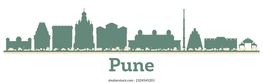 Resumen Pune el horizonte de la ciudad de India con los edificios de color. Ilustración vectorial. Concepto de viajes de negocios y turismo con arquitectura moderna.