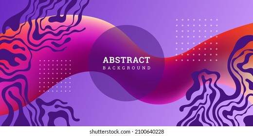 Abstract purple 3D background. Banner with with wavy and geometric shapes. Festive violet backdrop in hand drawn style. Modern template. Vector illustration. Design poster, flyer, wallpaper.