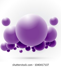 Abstract purple 3D Sphere design. 3d molecules concept, Atoms.Vector Illustrator
