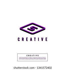 abstract purple 3d square with black shadow logo letter S design concept