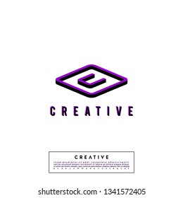 abstract purple 3d square with black shadow logo letter U design concept