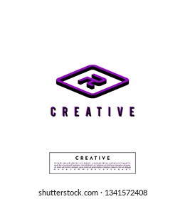 abstract purple 3d square with black shadow logo letter R design concept