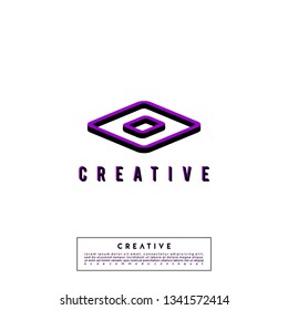 abstract purple 3d square with black shadow logo letter O design concept