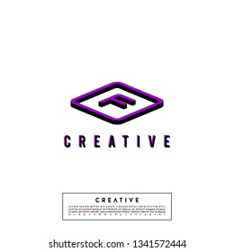 abstract purple 3d square with black shadow logo letter F design concept